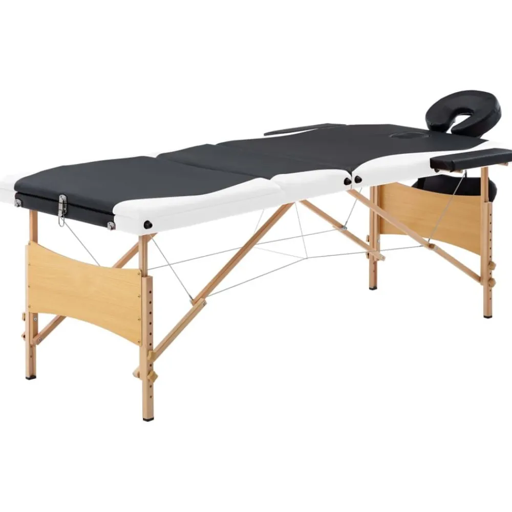 Santé & Beauté-vidaXL Table de massage pliable 3 zones Bois Noir et blanc