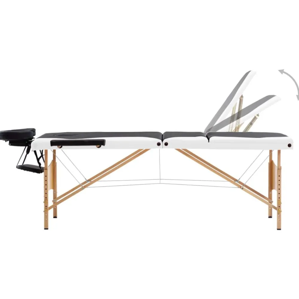 Santé & Beauté-vidaXL Table de massage pliable 3 zones Bois Noir et blanc