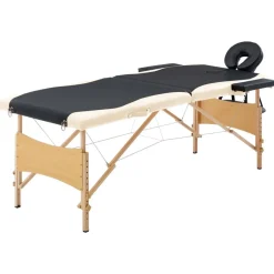 Santé & Beauté-vidaXL Table de massage pliable 2 zones Bois Noir et beige