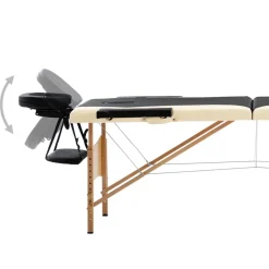 Santé & Beauté-vidaXL Table de massage pliable 2 zones Bois Noir et beige