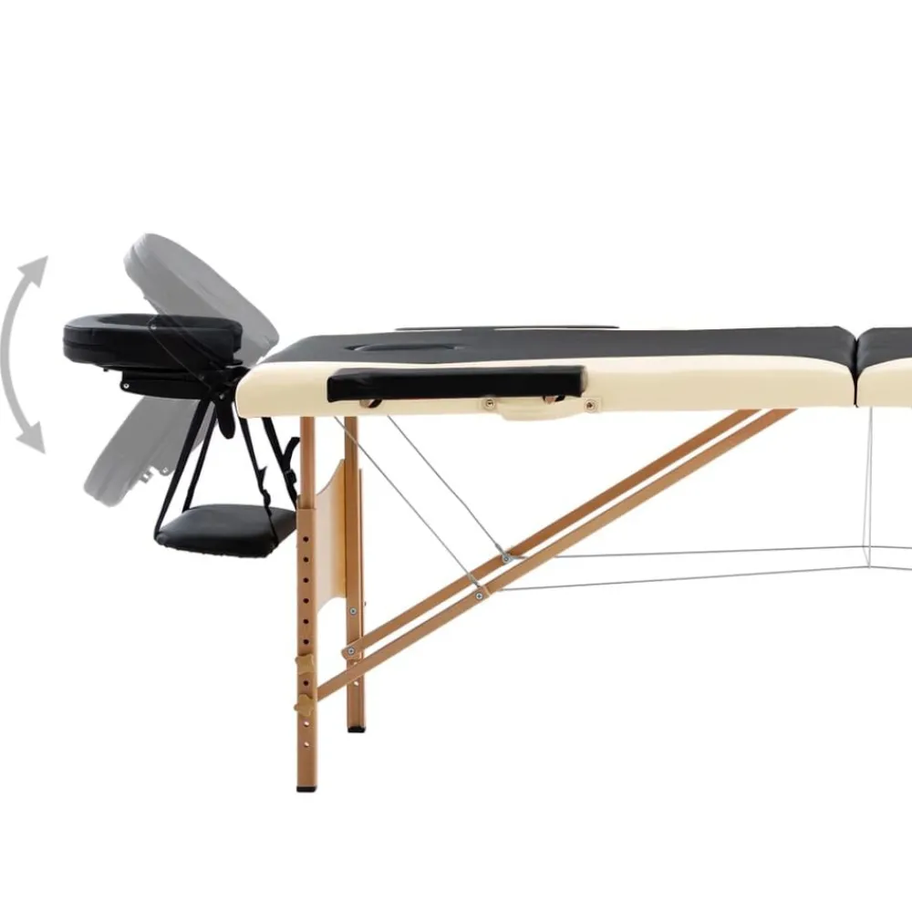 Santé & Beauté-vidaXL Table de massage pliable 2 zones Bois Noir et beige