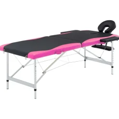 Santé & Beauté-vidaXL Table de massage pliable 2 zones Aluminium noir et rose