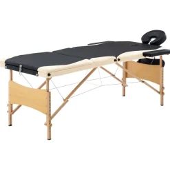 Santé & Beauté-vidaXL Table de massage pliable 3 zones Bois Noir et beige