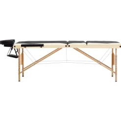 Santé & Beauté-vidaXL Table de massage pliable 3 zones Bois Noir et beige