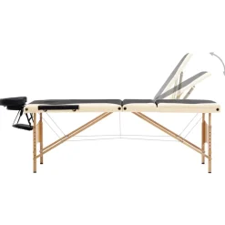 Santé & Beauté-vidaXL Table de massage pliable 3 zones Bois Noir et beige