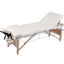 vidaXL Table de massage pliable Blanc crème 3 zones avec cadre en bois