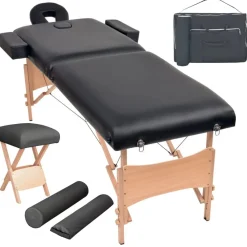 Santé & Beauté-vidaXL Table de massage pliable et tabouret 10 cm d'épaisseur Noir