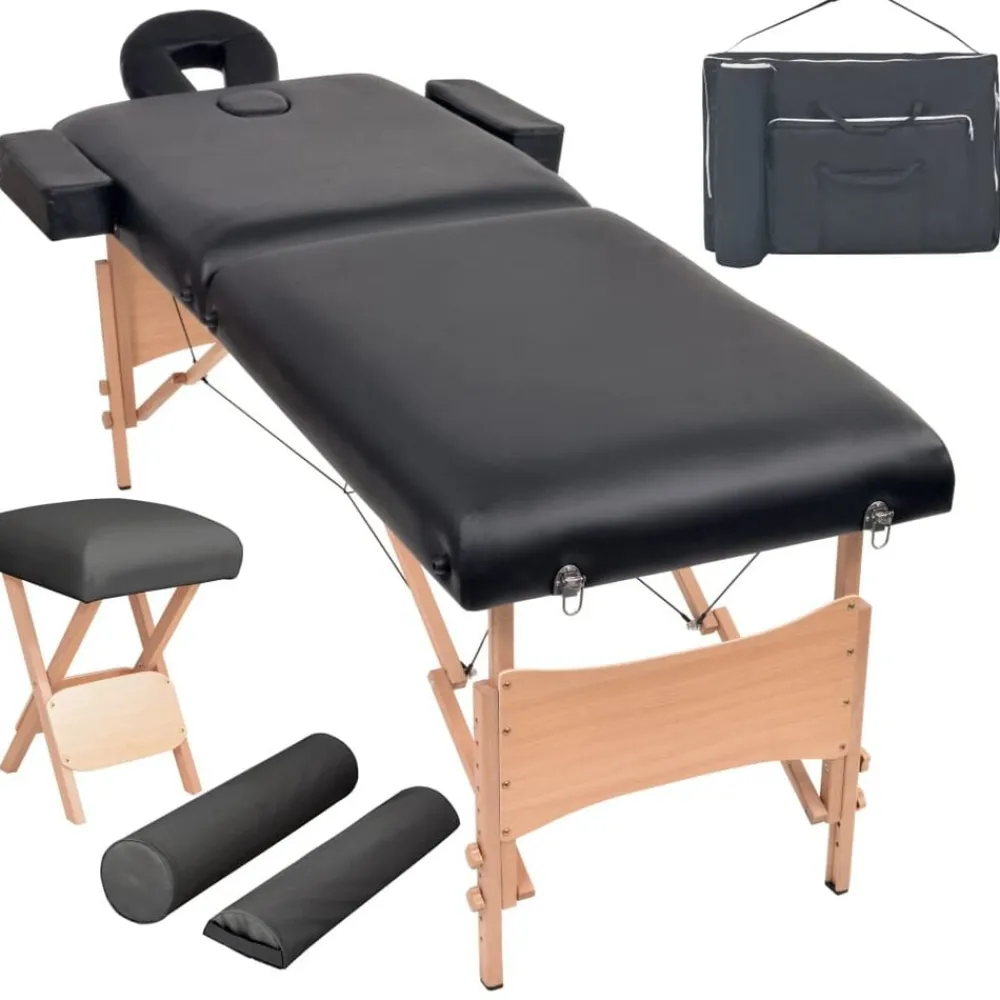 Santé & Beauté-vidaXL Table de massage pliable et tabouret 10 cm d'épaisseur Noir