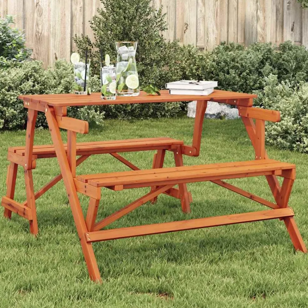 vidaXL Table de pique-nique avec bancs sapin massif 2 en 1 convertible