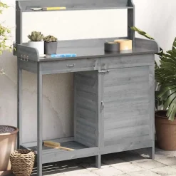 Pelouses & Jardins-vidaXL Table de rempotage avec armoire bois massif de sapin Gris