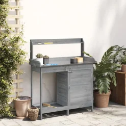Pelouses & Jardins-vidaXL Table de rempotage avec armoire bois massif de sapin Gris