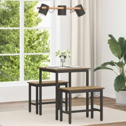 Tables-vidaXL Table de salle à manger / Table de repas 60 x 60 x 75 cm MÉTAL ch&ecirc;ne artisanal