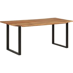 Tables-vidaXL Table de salle à manger 180x90x76 cm Bois d'acacia massif Noir