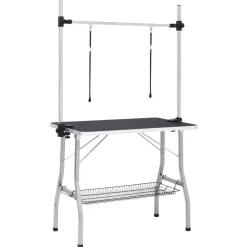 vidaXL Table de toilettage réglable de chiens avec 2 boucles et panier