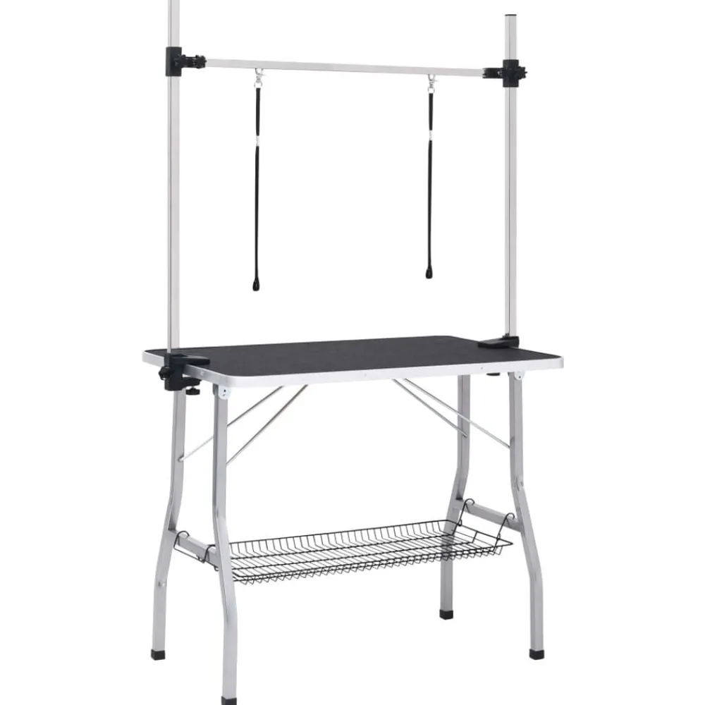 vidaXL Table de toilettage réglable de chiens avec 2 boucles et panier