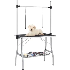 vidaXL Table de toilettage réglable de chiens avec 2 boucles et panier