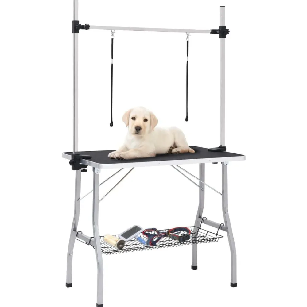 vidaXL Table de toilettage réglable de chiens avec 2 boucles et panier