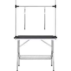 vidaXL Table de toilettage réglable de chiens avec 2 boucles et panier