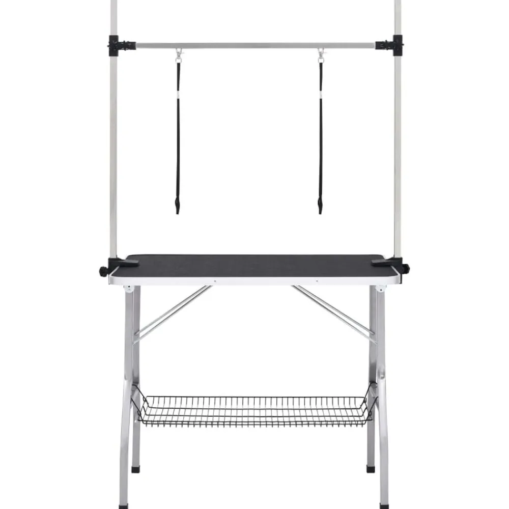 vidaXL Table de toilettage réglable de chiens avec 2 boucles et panier