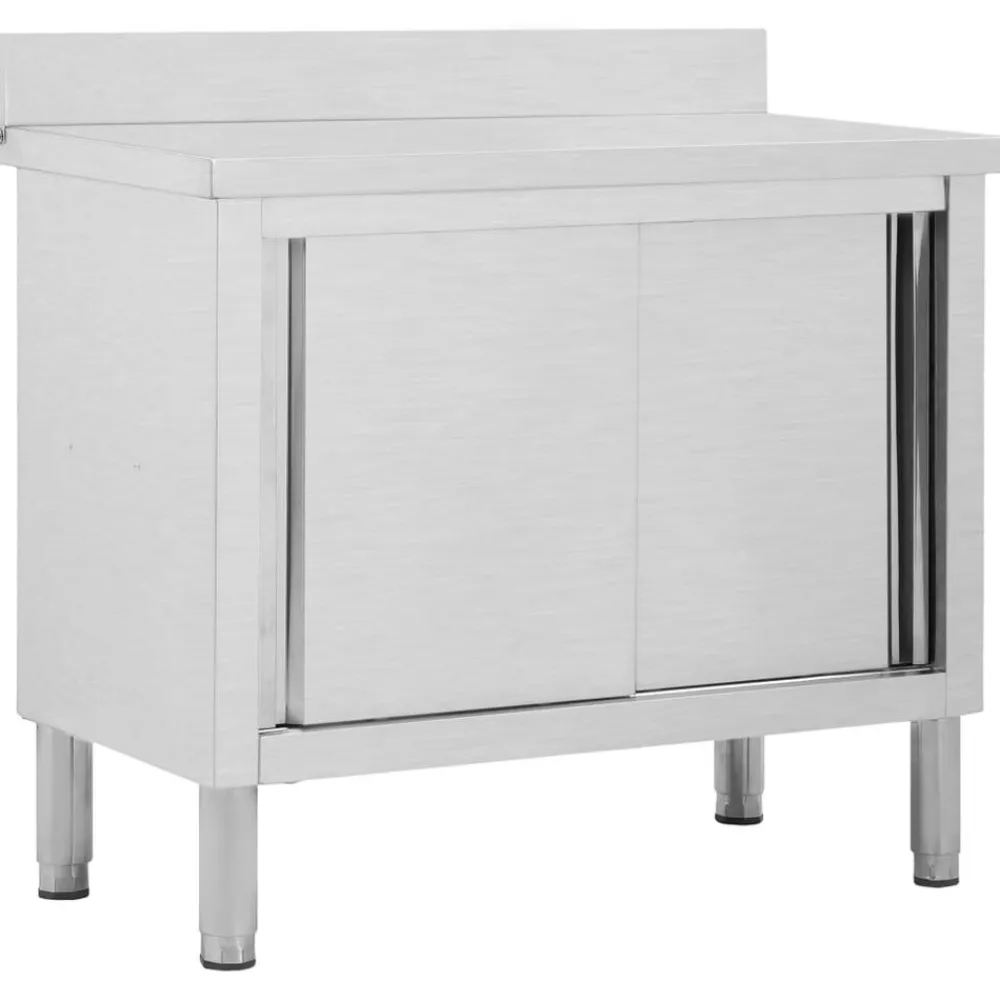 vidaXL Table de travail avec portes coulissantes 100x50x(95-97)cm Inox