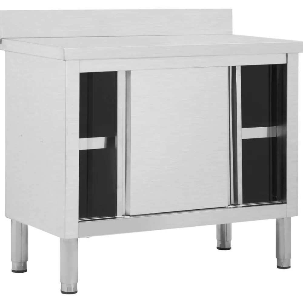 vidaXL Table de travail avec portes coulissantes 100x50x(95-97)cm Inox