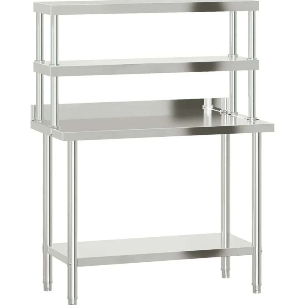 vidaXL Table de travail de cuisine avec étagère 110x55x150 cm inox