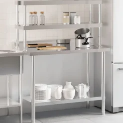 vidaXL Table de travail de cuisine avec étagère 110x55x150 cm inox