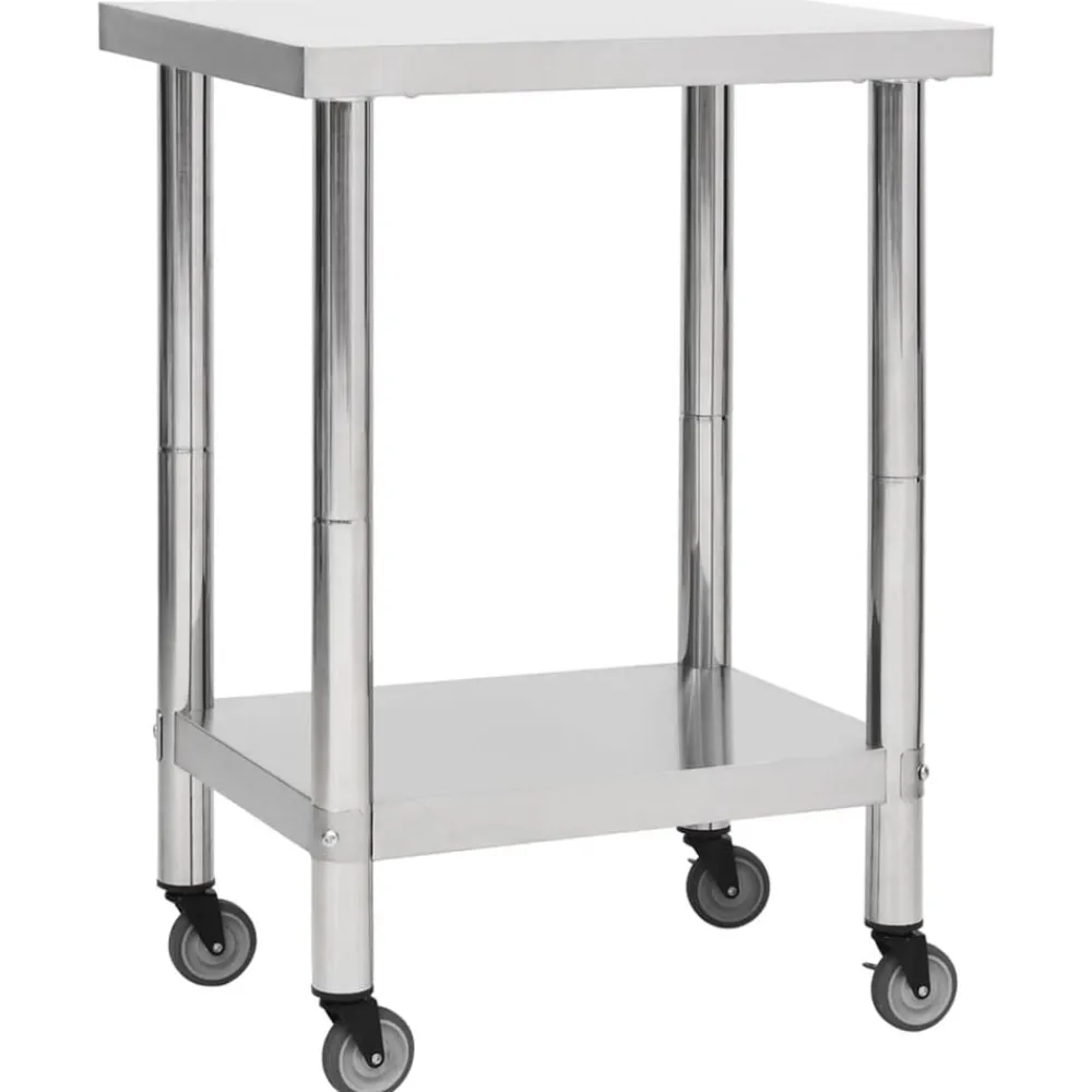 vidaXL Table de travail de cuisine avec roues 60x30x85 cm Inox