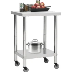 vidaXL Table de travail de cuisine avec roues 60x30x85 cm Inox