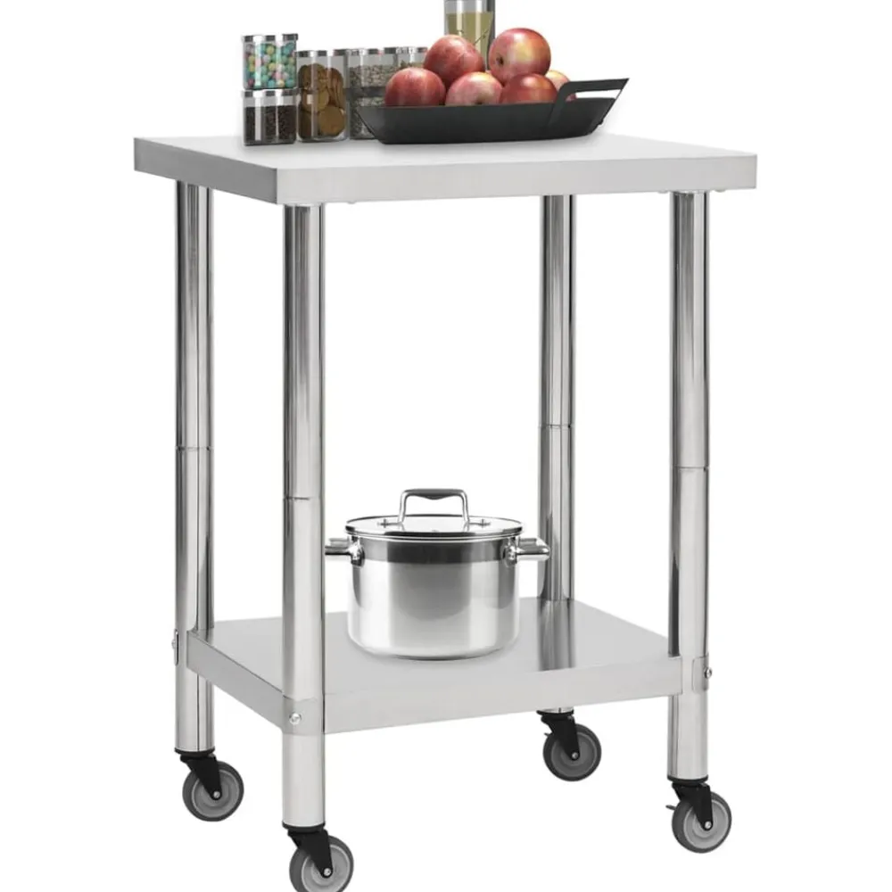 vidaXL Table de travail de cuisine avec roues 60x30x85 cm Inox