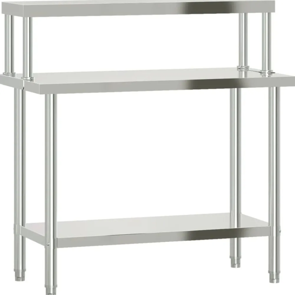 Restauration-vidaXL Table de travail de cuisine avec étagère 110x55x120 cm inox