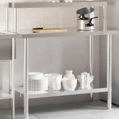 Restauration-vidaXL Table de travail de cuisine avec étagère 110x55x120 cm inox