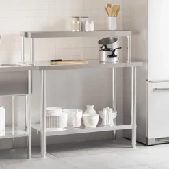Restauration-vidaXL Table de travail de cuisine avec étagère 110x55x120 cm inox