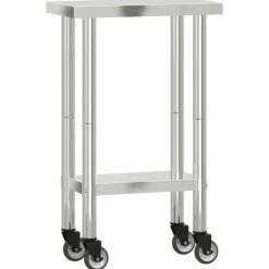 Restauration-vidaXL Table de travail de cuisine avec roues 55x30x85 cm inox