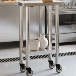 Restauration-vidaXL Table de travail de cuisine avec roues 55x30x85 cm inox