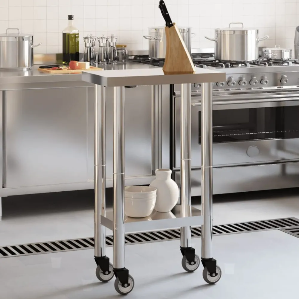 Restauration-vidaXL Table de travail de cuisine avec roues 55x30x85 cm inox