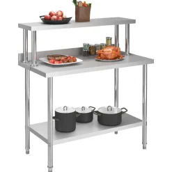 Restauration-vidaXL Table de travail de cuisine avec étagère 120x60x120 cm Inox