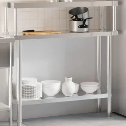 vidaXL Table de travail de cuisine avec étagère 110x30x120 cm inox