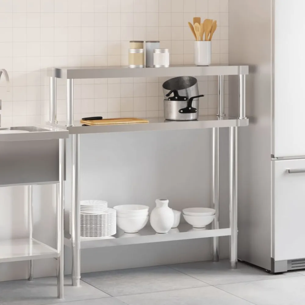 vidaXL Table de travail de cuisine avec étagère 110x30x120 cm inox