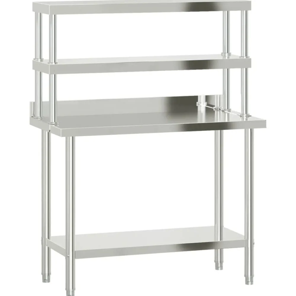 Restauration-vidaXL Table de travail de cuisine avec étagère 110x55x150 cm inox