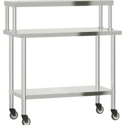 Restauration-vidaXL Table de travail de cuisine avec étagère 110x55x120 cm inox