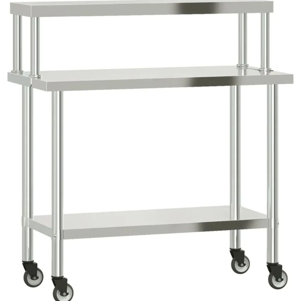 Restauration-vidaXL Table de travail de cuisine avec étagère 110x55x120 cm inox