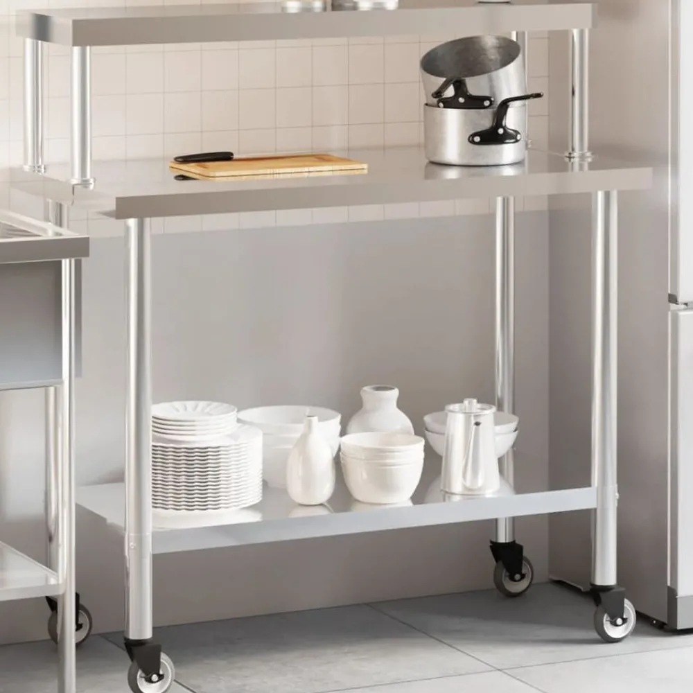 Restauration-vidaXL Table de travail de cuisine avec étagère 110x55x120 cm inox