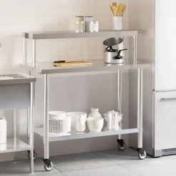 Restauration-vidaXL Table de travail de cuisine avec étagère 110x55x120 cm inox