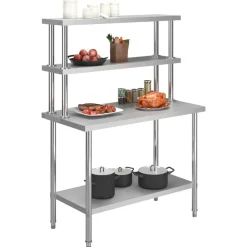 vidaXL Table de travail de cuisine avec étagère 120x60x150 cm Inox
