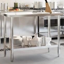 Restauration-vidaXL Table de travail de cuisine 110x55x85 cm acier inoxydable