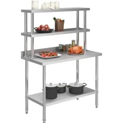 Restauration-vidaXL Table de travail de cuisine avec étagère 120x60x150 cm Inox