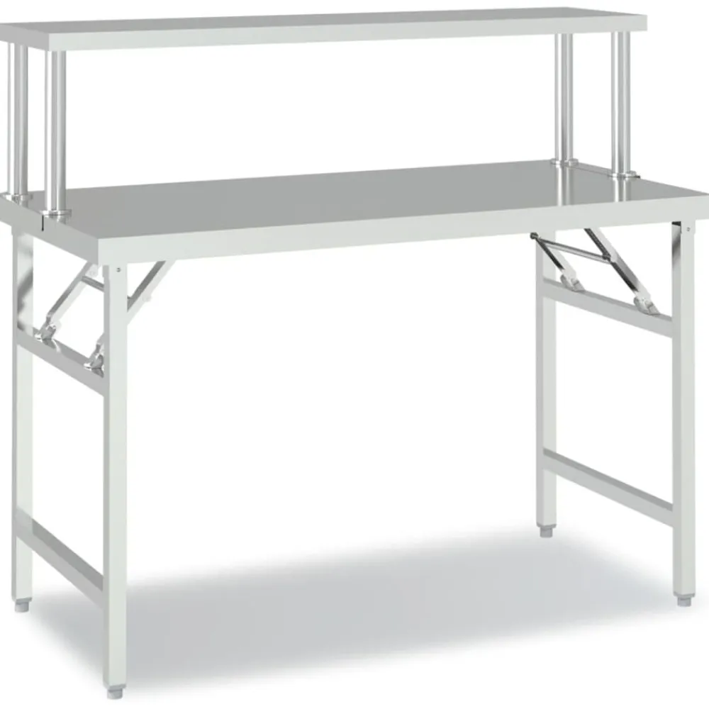 vidaXL Table de travail de cuisine avec étagère 120x60x115 cm Inox