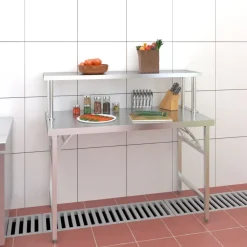 vidaXL Table de travail de cuisine avec étagère 120x60x115 cm Inox
