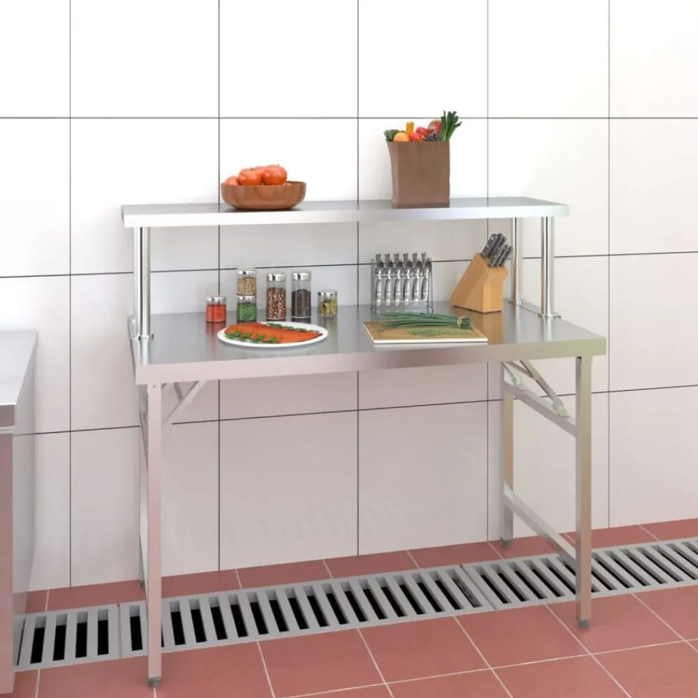 vidaXL Table de travail de cuisine avec étagère 120x60x115 cm Inox